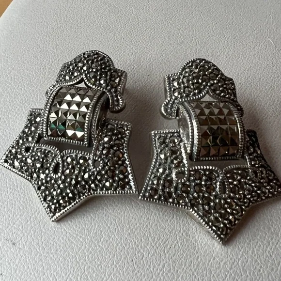 VINTAGE JUDITH JACK LARGE MARCASITE EARRINGS 925 STERLING SLVR MATCH RING LISTED